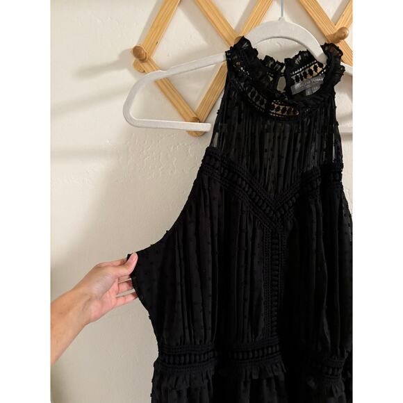 Twelfth Street by Cynthia Vincent Mini Dress 12 Black Eyelet Halter Neck Ruffles - Picture 3 of 15